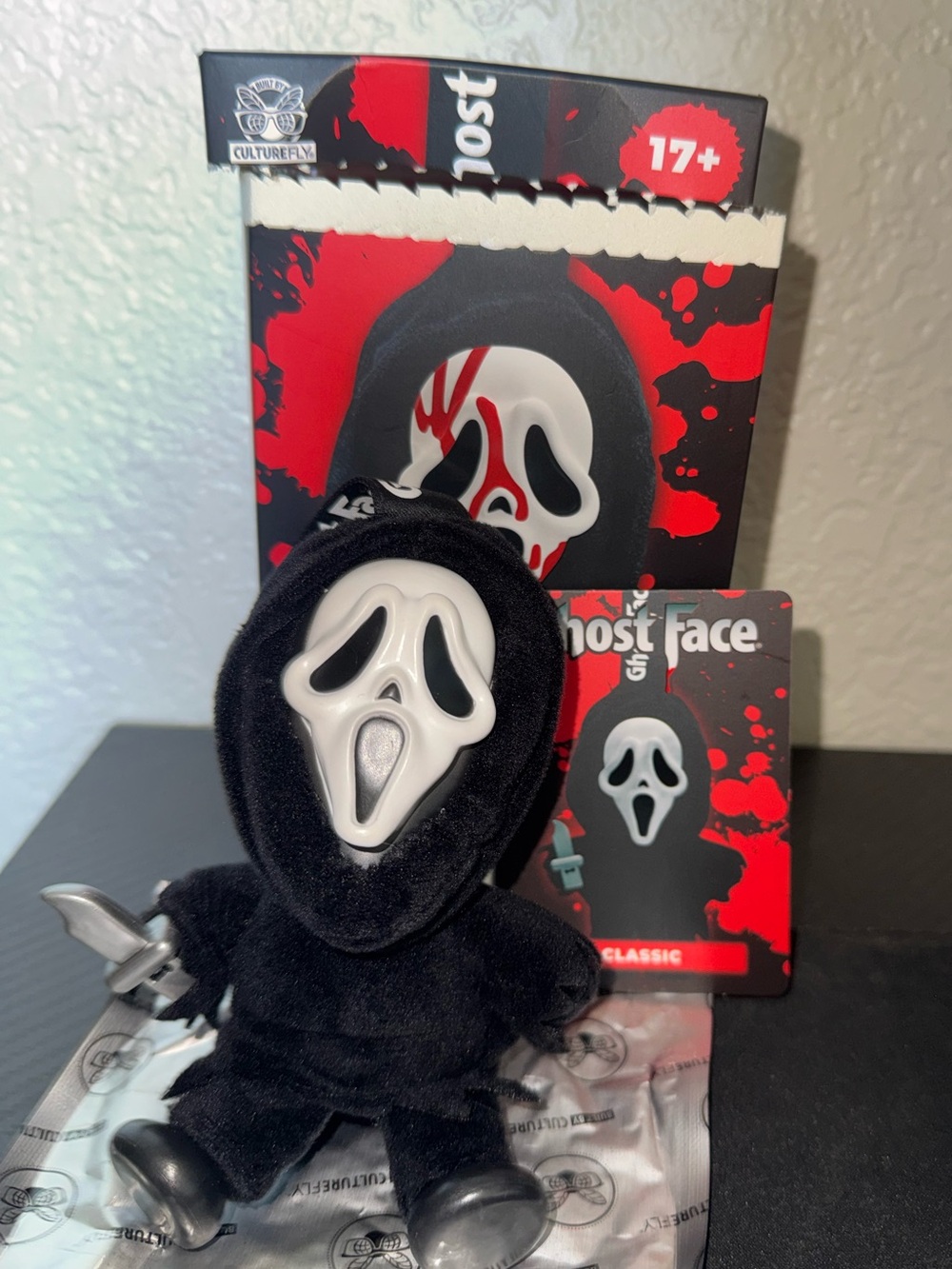 Viral Ghost Face Plush Vinyl Bag Clip Opened *classic*
